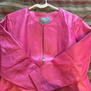 Jessica London pink leather woman’s jacket size 20W.